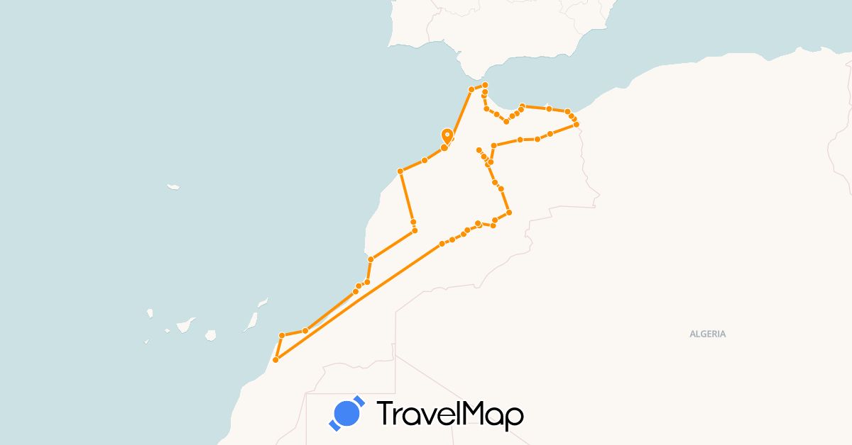 TravelMap itinerary: hitchhiking in Spain, Morocco (Africa, Europe)